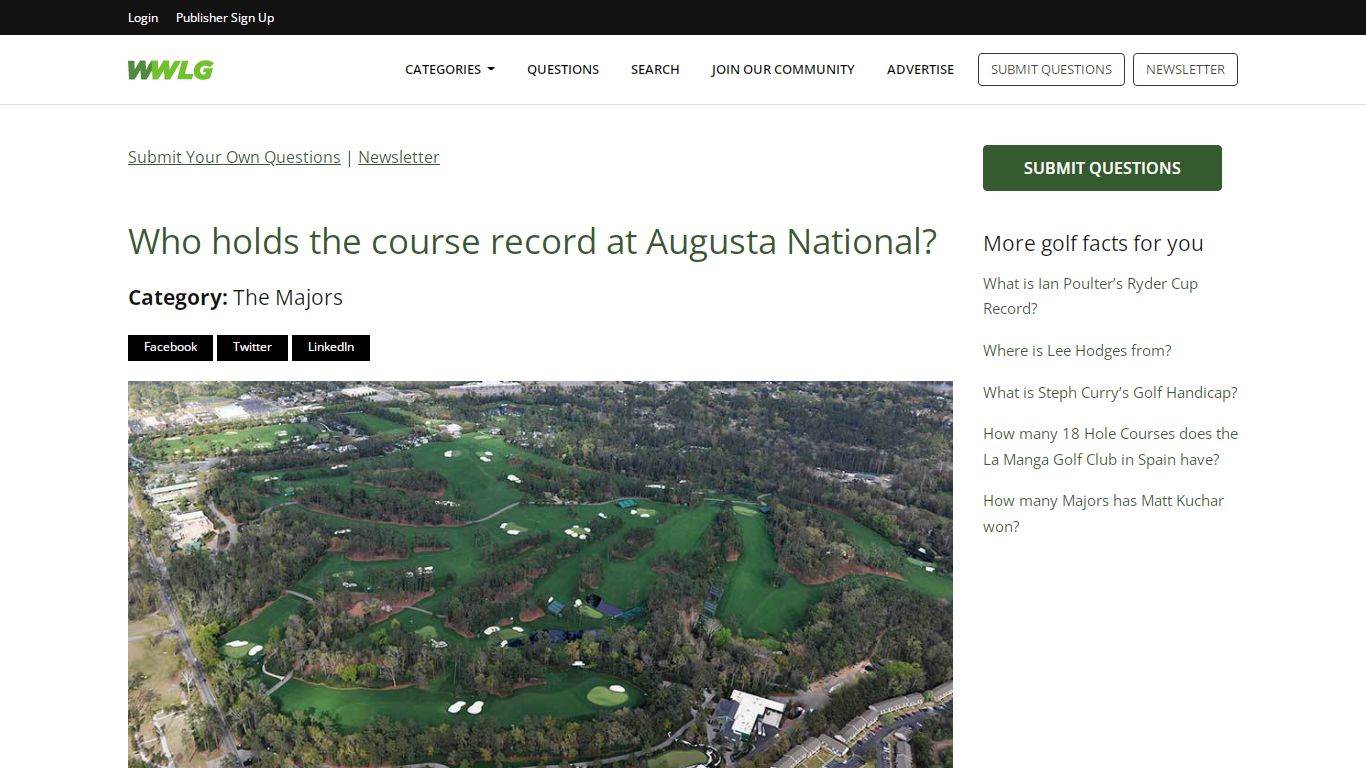 Who holds and what is the course record at Augusta National?