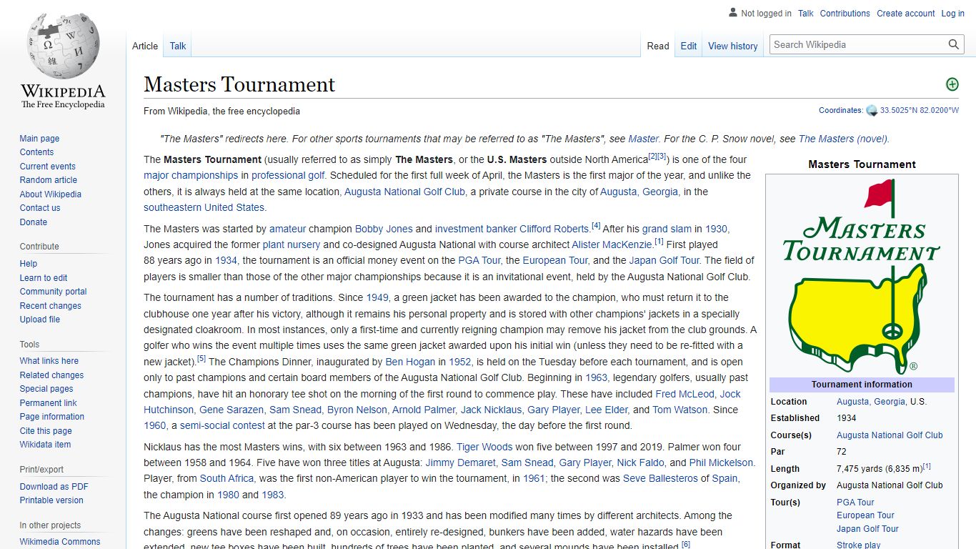 Masters Tournament - Wikipedia