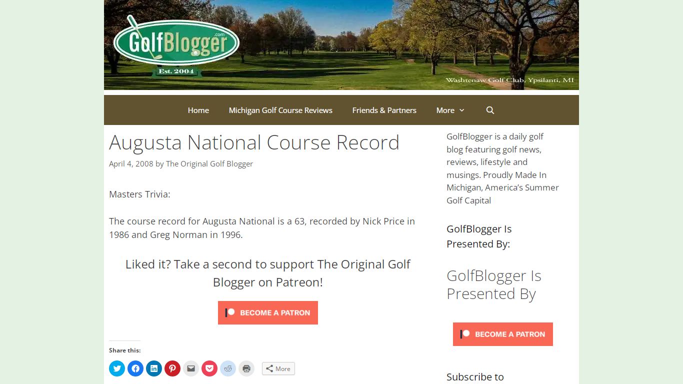 Augusta National Course Record - GolfBlogger Golf Blog